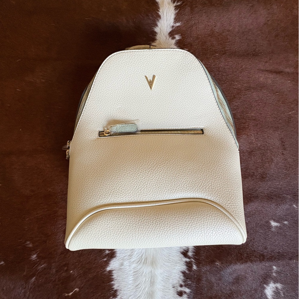 Chic Cream Backpack with Silver Accents
